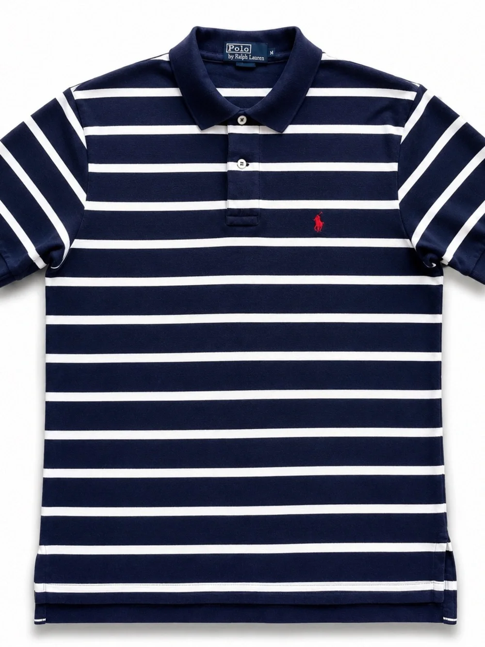 Polo Ralph Lauren Striped Polo Shirt M Navy White Cotton Red Pony